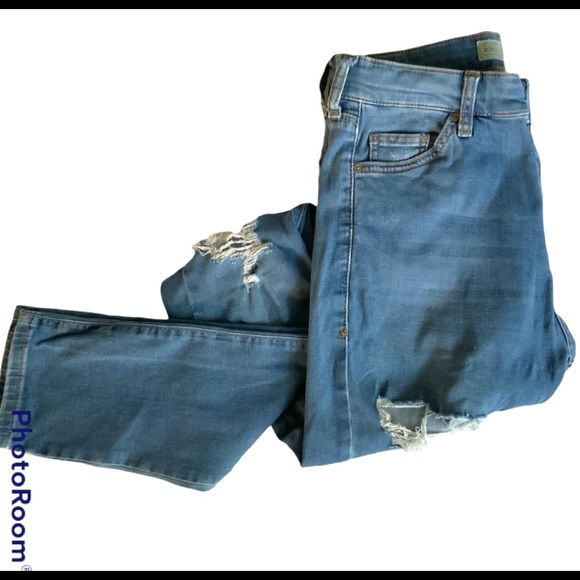 Topshop Womens Jeans Sz 28 Blue Denim Moto Leigh Skinny Distressed - Picture 2 of 7